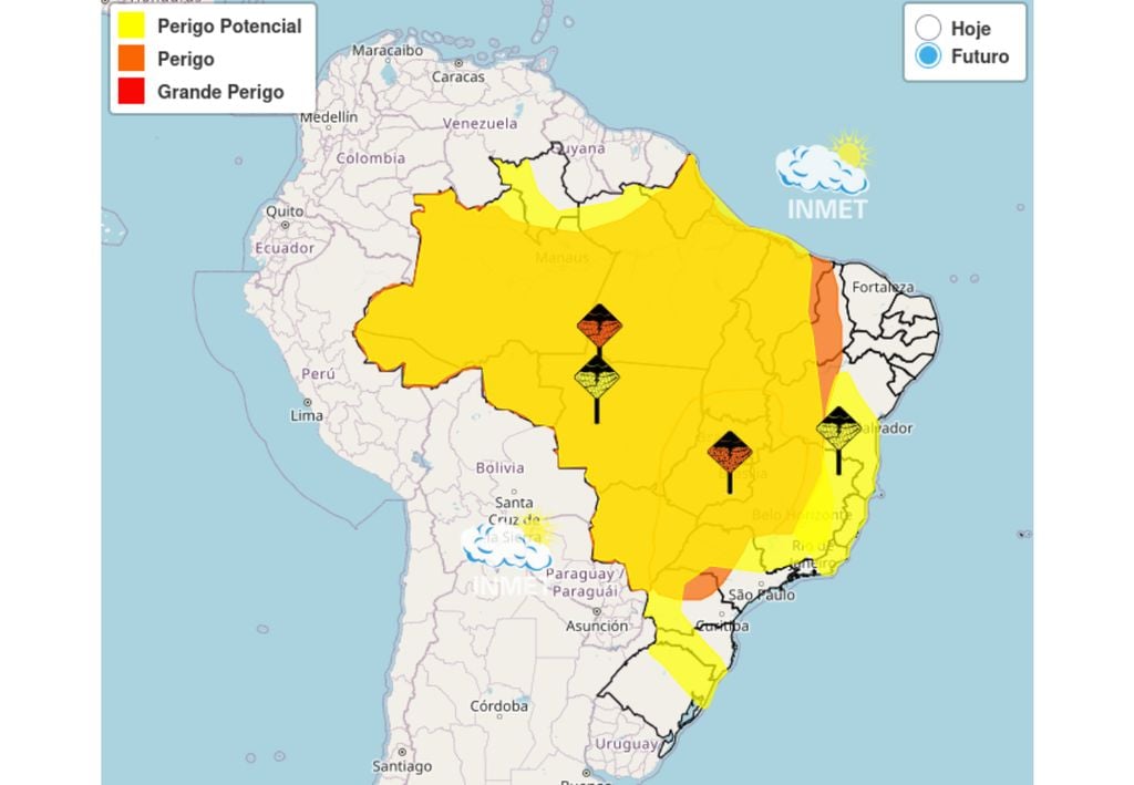 Mapa de alertas para chuvas intensas emitido pelo INMET.