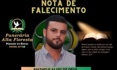 A Funerária Alta Floresta comunica o falecimento de Matheus Alves de Deus