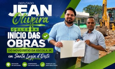 Jean Oliveira comemora início das obras do novo pátio da Escola JK em Santa Luzia d'Oeste